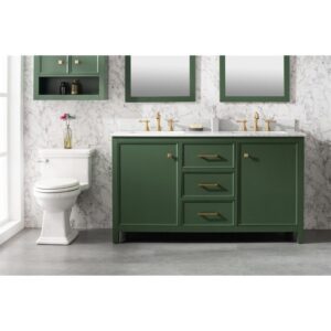 Legion Furniture WLF2160D-VG 60 Inch Vogue Green Finish Double Sink Vanity Cabinet with Carrara White Top