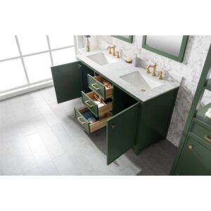 Legion Furniture WLF2160D-VG 60 Inch Vogue Green Finish Double Sink Vanity Cabinet with Carrara White Top