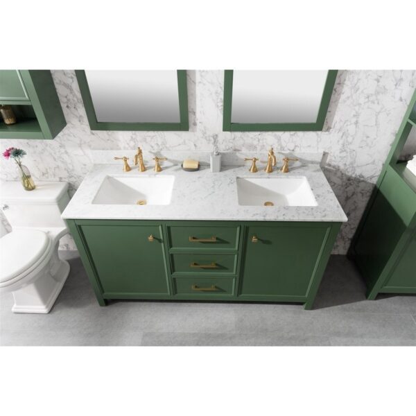 Legion Furniture WLF2160D-VG 60 Inch Vogue Green Finish Double Sink Vanity Cabinet with Carrara White Top