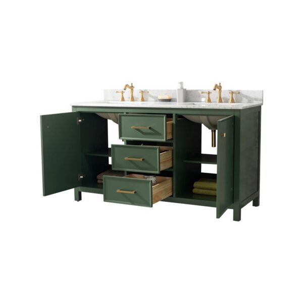 Legion Furniture WLF2160D-VG 60 Inch Vogue Green Finish Double Sink Vanity Cabinet with Carrara White Top