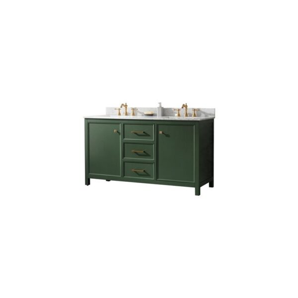 Legion Furniture WLF2160D-VG 60 Inch Vogue Green Finish Double Sink Vanity Cabinet with Carrara White Top