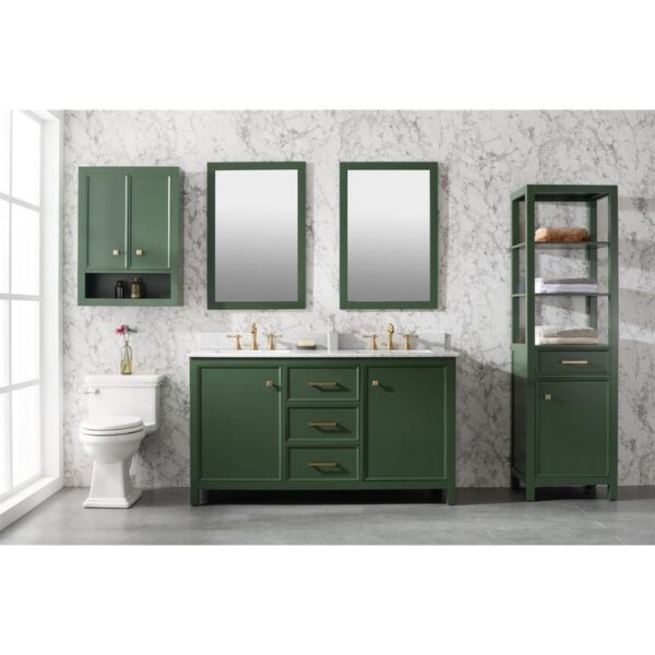 Legion Furniture WLF2160D-VG 60 Inch Vogue Green Finish Double Sink Vanity Cabinet with Carrara White Top