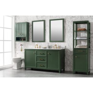 Legion Furniture WLF2160D-VG 60 Inch Vogue Green Finish Double Sink Vanity Cabinet with Carrara White Top