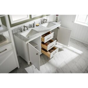 Legion Furniture WLF2160D-W 60 Inch White Finish Double Sink Vanity Cabinet with Carrara White Top