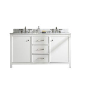 Legion Furniture WLF2160D-W 60 Inch White Finish Double Sink Vanity Cabinet with Carrara White Top