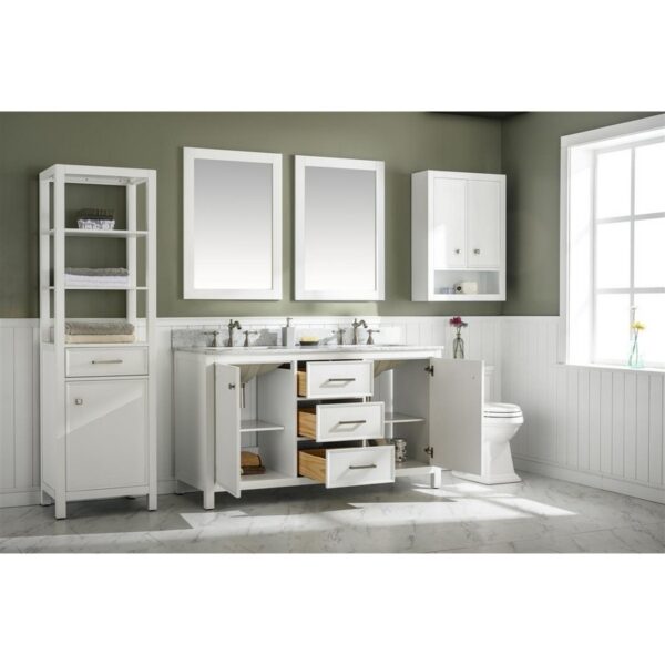 Legion Furniture WLF2160D-W 60 Inch White Finish Double Sink Vanity Cabinet with Carrara White Top