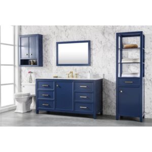 Legion Furniture WLF2160S-B 60 Inch Blue Finish Single Sink Vanity Cabinet with Carrara White Top