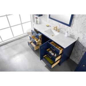 Legion Furniture WLF2160S-B 60 Inch Blue Finish Single Sink Vanity Cabinet with Carrara White Top