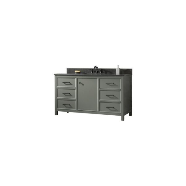 Legion Furniture WLF2160S-PG 60 Inch Pewter Green Finish Single Sink Vanity Cabinet with Blue Lime Stone Top