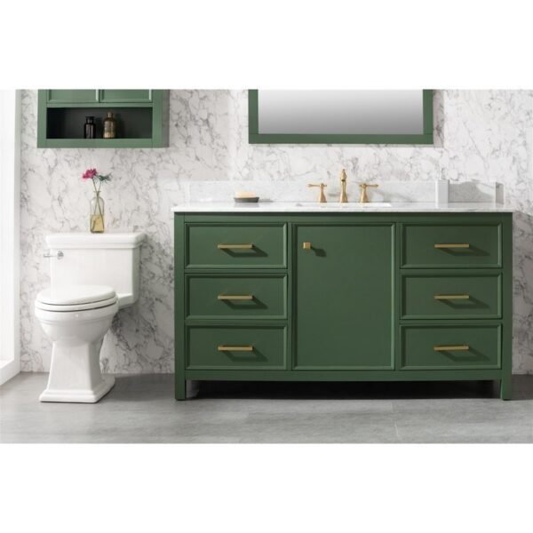 Legion Furniture WLF2160S-VG 60 Inch Vogue Green Finish Single Sink Vanity Cabinet with Carrara White Top