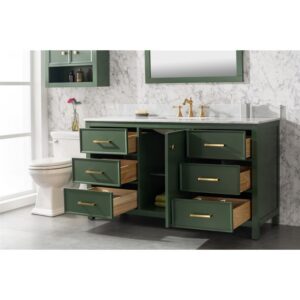 Legion Furniture WLF2160S-VG 60 Inch Vogue Green Finish Single Sink Vanity Cabinet with Carrara White Top