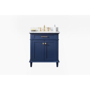 Legion Furniture WLF2230-B 30 Inch Blue Finish Sink Vanity Cabinet with Carrara White Top