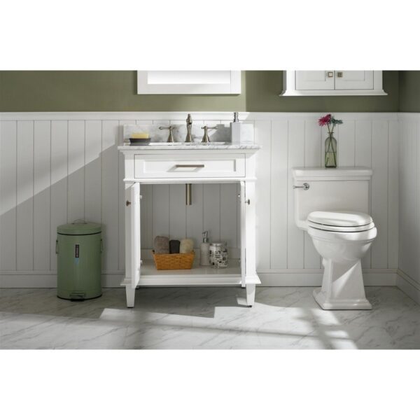 Legion Furniture WLF2230-W 30 Inch White Finish Sink Vanity Cabinet with Carrara White Top