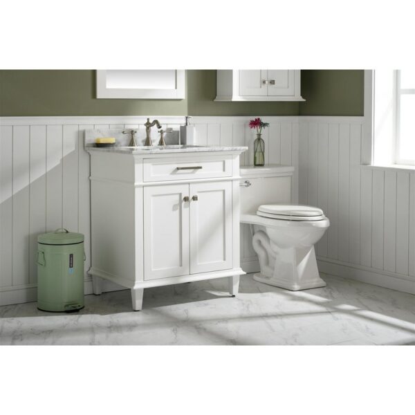 Legion Furniture WLF2230-W 30 Inch White Finish Sink Vanity Cabinet with Carrara White Top