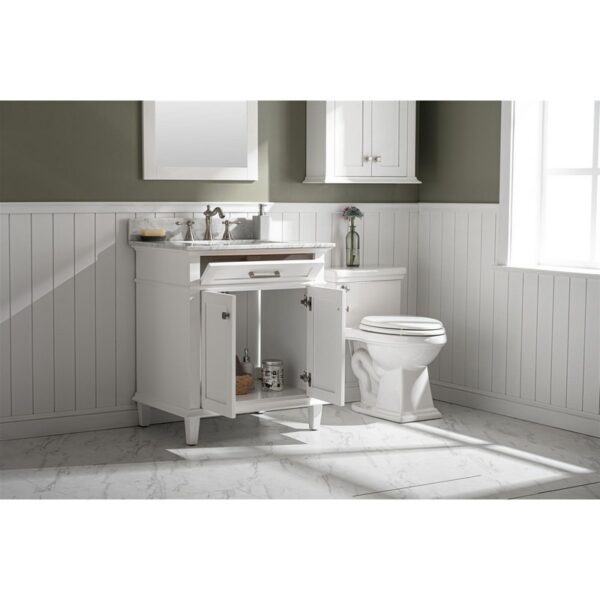 Legion Furniture WLF2230-W 30 Inch White Finish Sink Vanity Cabinet with Carrara White Top