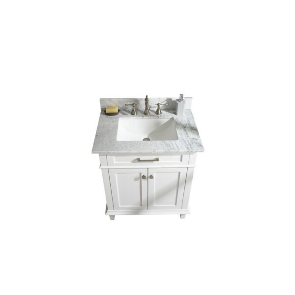 Legion Furniture WLF2230-W 30 Inch White Finish Sink Vanity Cabinet with Carrara White Top