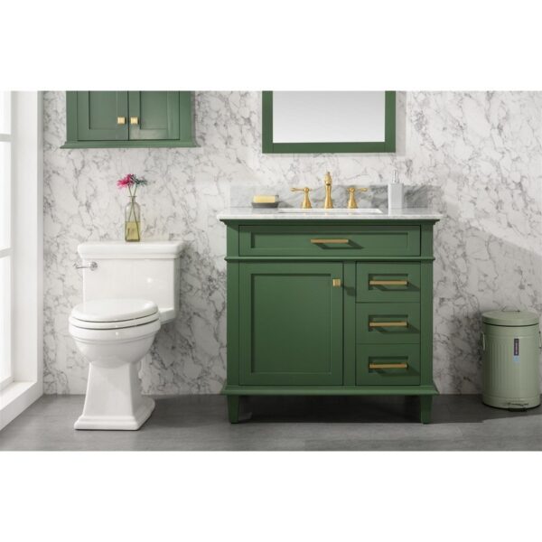 Legion Furniture WLF2236-VG 36 Inch Vogue Green Finish Sink Vanity Cabinet with Carrara White Top