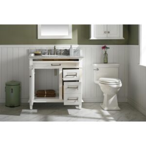 Legion Furniture WLF2236-W 36 Inch White Finish Sink Vanity Cabinet with Carrara White Top