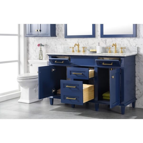 Legion Furniture WLF2254-B 54 Inch Blue Finish Double Sink Vanity Cabinet with Carrara White Top