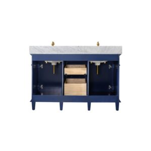 Legion Furniture WLF2254-B 54 Inch Blue Finish Double Sink Vanity Cabinet with Carrara White Top