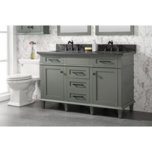 Legion Furniture WLF2254-PG 54 Inch Pewter Green Finish Double Sink Vanity Cabinet with Blue Lime Stone Top