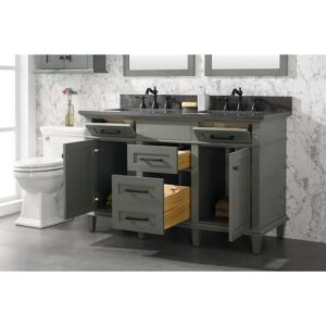 Legion Furniture WLF2254-PG 54 Inch Pewter Green Finish Double Sink Vanity Cabinet with Blue Lime Stone Top