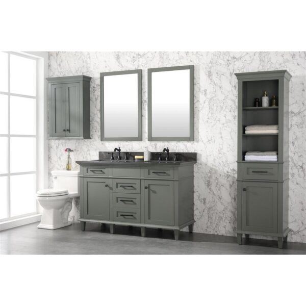 Legion Furniture WLF2254-PG 54 Inch Pewter Green Finish Double Sink Vanity Cabinet with Blue Lime Stone Top