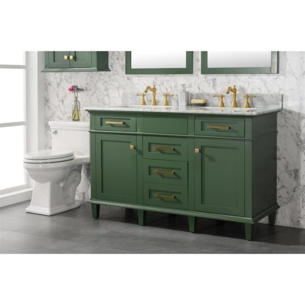 Legion Furniture WLF2254-VG 54 Inch Vogue Green Finish Double Sink Vanity Cabinet with Carrara White Top