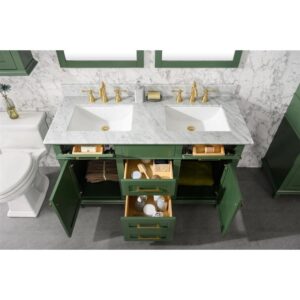 Legion Furniture WLF2254-VG 54 Inch Vogue Green Finish Double Sink Vanity Cabinet with Carrara White Top