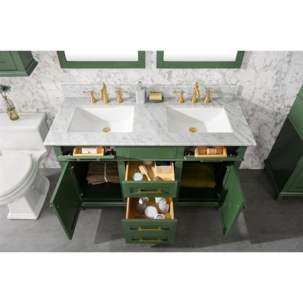 Legion Furniture WLF2254-VG 54 Inch Vogue Green Finish Double Sink Vanity Cabinet with Carrara White Top