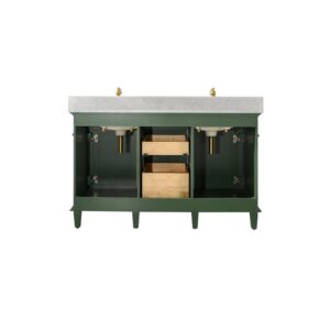 Legion Furniture WLF2254-VG 54 Inch Vogue Green Finish Double Sink Vanity Cabinet with Carrara White Top