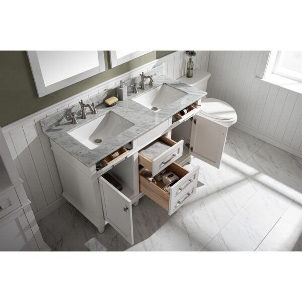 Legion Furniture WLF2254-W 54 Inch White Finish Double Sink Vanity Cabinet with Carrara White Top