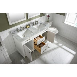 Legion Furniture WLF2254-W 54 Inch White Finish Double Sink Vanity Cabinet with Carrara White Top