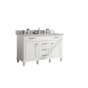 Legion Furniture WLF2254-W 54 Inch White Finish Double Sink Vanity Cabinet with Carrara White Top