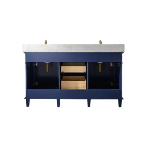 Legion Furniture WLF2260D-B 60 Inch Blue Finish Double Sink Vanity Cabinet with Carrara White Top