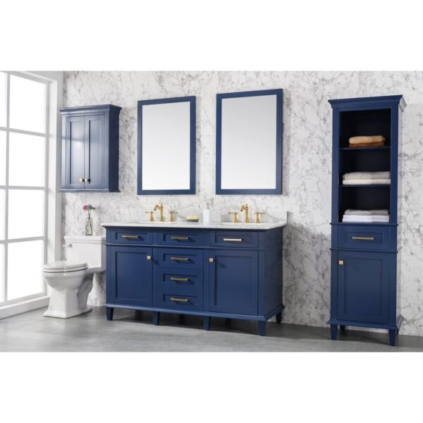 Legion Furniture WLF2260D-B 60 Inch Blue Finish Double Sink Vanity Cabinet with Carrara White Top