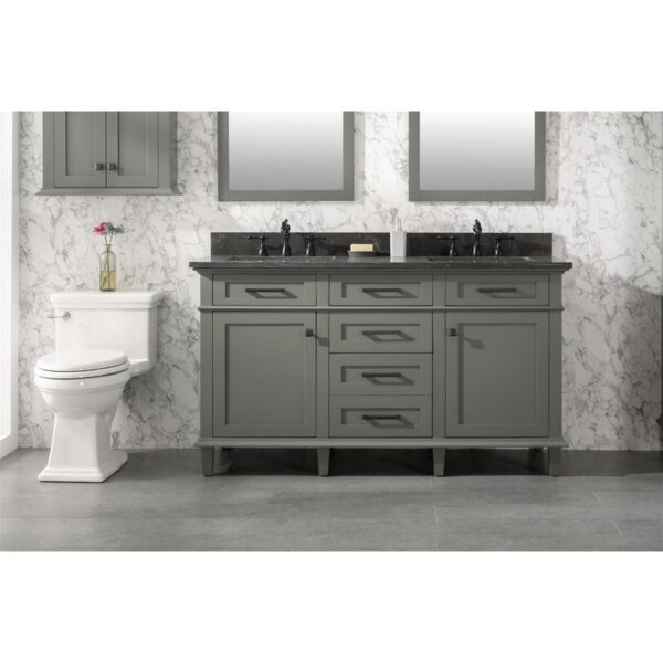 Legion Furniture WLF2260D-PG 60 Inch Pewter Green Finish Double Sink Vanity Cabinet with Blue Lime Stone Top