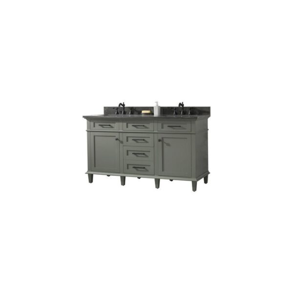 Legion Furniture WLF2260D-PG 60 Inch Pewter Green Finish Double Sink Vanity Cabinet with Blue Lime Stone Top