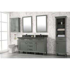 Legion Furniture WLF2260D-PG 60 Inch Pewter Green Finish Double Sink Vanity Cabinet with Blue Lime Stone Top