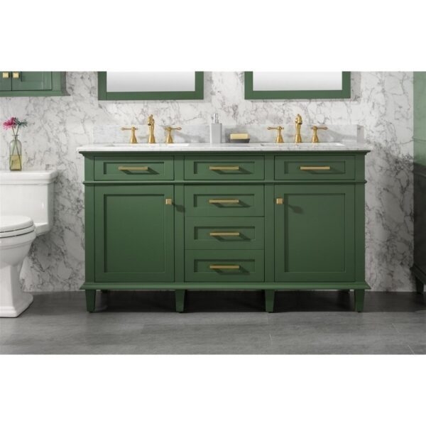 Legion Furniture WLF2260D-VG 60 Inch Vogue Green Finish Double Sink Vanity Cabinet with Carrara White Top