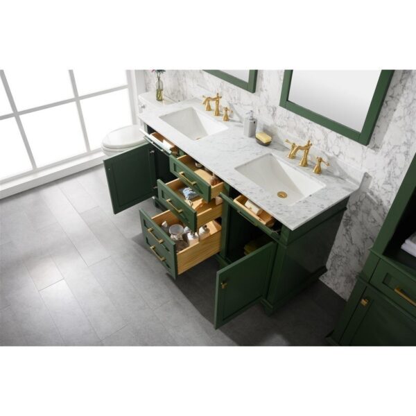 Legion Furniture WLF2260D-VG 60 Inch Vogue Green Finish Double Sink Vanity Cabinet with Carrara White Top