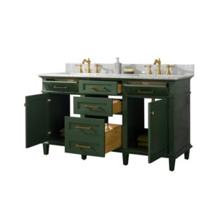 Legion Furniture WLF2260D-VG 60 Inch Vogue Green Finish Double Sink Vanity Cabinet with Carrara White Top