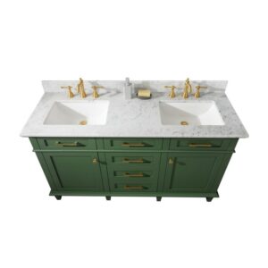 Legion Furniture WLF2260D-VG 60 Inch Vogue Green Finish Double Sink Vanity Cabinet with Carrara White Top