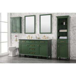 Legion Furniture WLF2260D-VG 60 Inch Vogue Green Finish Double Sink Vanity Cabinet with Carrara White Top