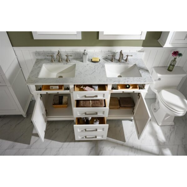 Legion Furniture WLF2260D-W 60 Inch White Finish Double Sink Vanity Cabinet with Carrara White Top