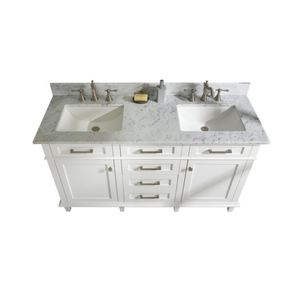 Legion Furniture WLF2260D-W 60 Inch White Finish Double Sink Vanity Cabinet with Carrara White Top