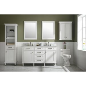 Legion Furniture WLF2260D-W 60 Inch White Finish Double Sink Vanity Cabinet with Carrara White Top