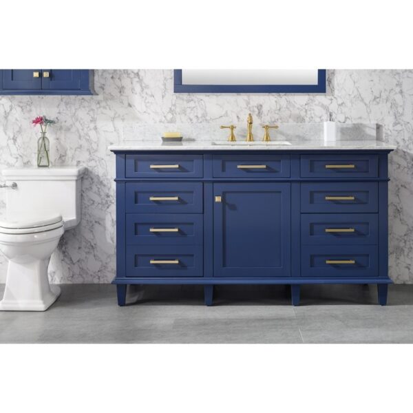 Legion Furniture WLF2260S-B 60 Inch Blue Finish Single Sink Vanity Cabinet with Carrara White Top