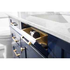 Legion Furniture WLF2260S-B 60 Inch Blue Finish Single Sink Vanity Cabinet with Carrara White Top