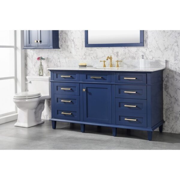 Legion Furniture WLF2260S-B 60 Inch Blue Finish Single Sink Vanity Cabinet with Carrara White Top